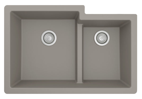 Karran 32" Undermount Quartz Composite Kitchen Sink, 60/40 Double Bowl, Concrete, QU-811-CN