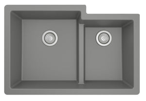 Alternate Image for Karran 32" Undermount Quartz Composite Kitchen Sink, 60/40 Double Bowl, Grey, QU-811-GR