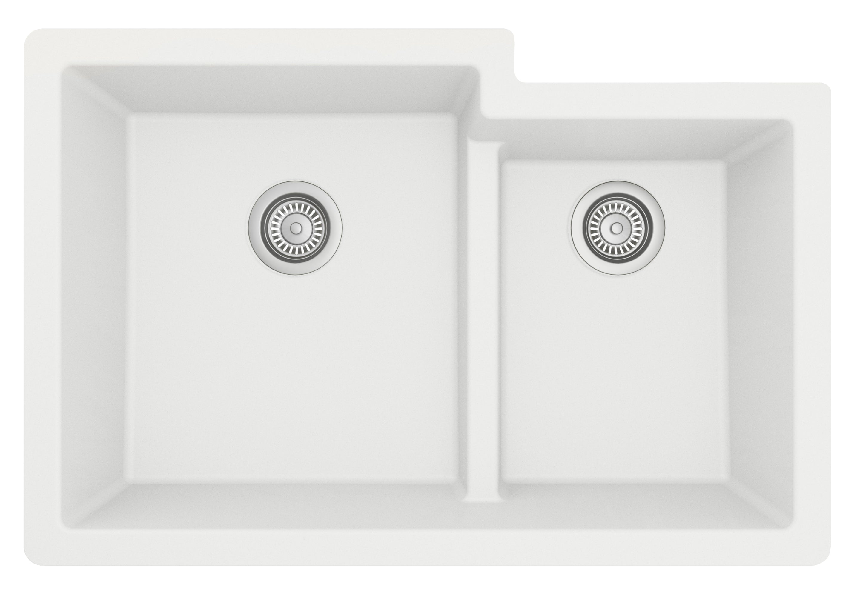Karran 32" Undermount Quartz Composite Kitchen Sink with Accessories, 60/40 Double Bowl, White, QU-811-WH-PK1