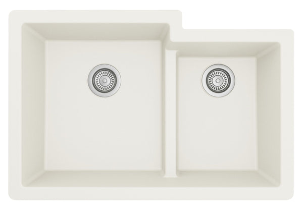 Karran 32" Undermount Quartz Composite Kitchen Sink, 60/40 Double Bowl, White, QU-811-WH
