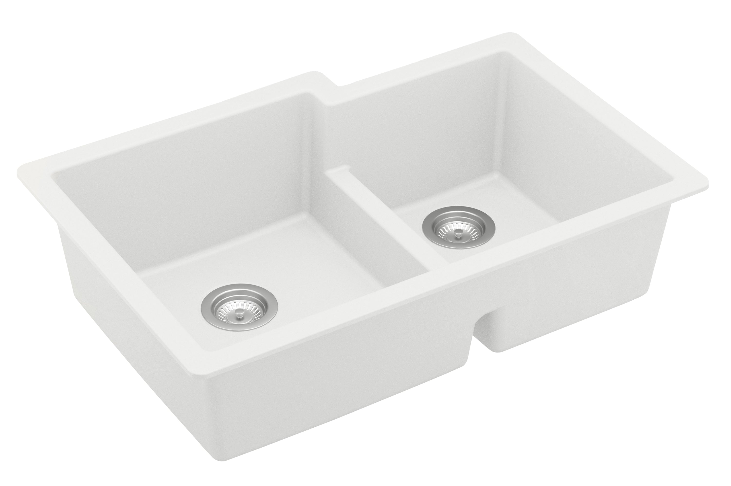 Karran 32" Undermount Quartz Composite Kitchen Sink with Accessories, 60/40 Double Bowl, White, QU-811-WH-PK1