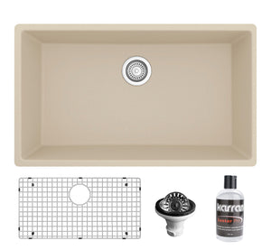 Alternate Image for Karran 32" Undermount Quartz Composite Kitchen Sink with Accessories, Bisque, QU-812-BI-PK1