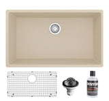 Karran 32" Undermount Quartz Composite Kitchen Sink with Accessories, Bisque, QU-812-BI-PK1