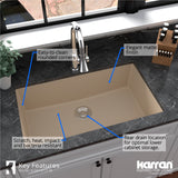Karran 32" Undermount Quartz Composite Kitchen Sink, Bisque, QU-812-BI