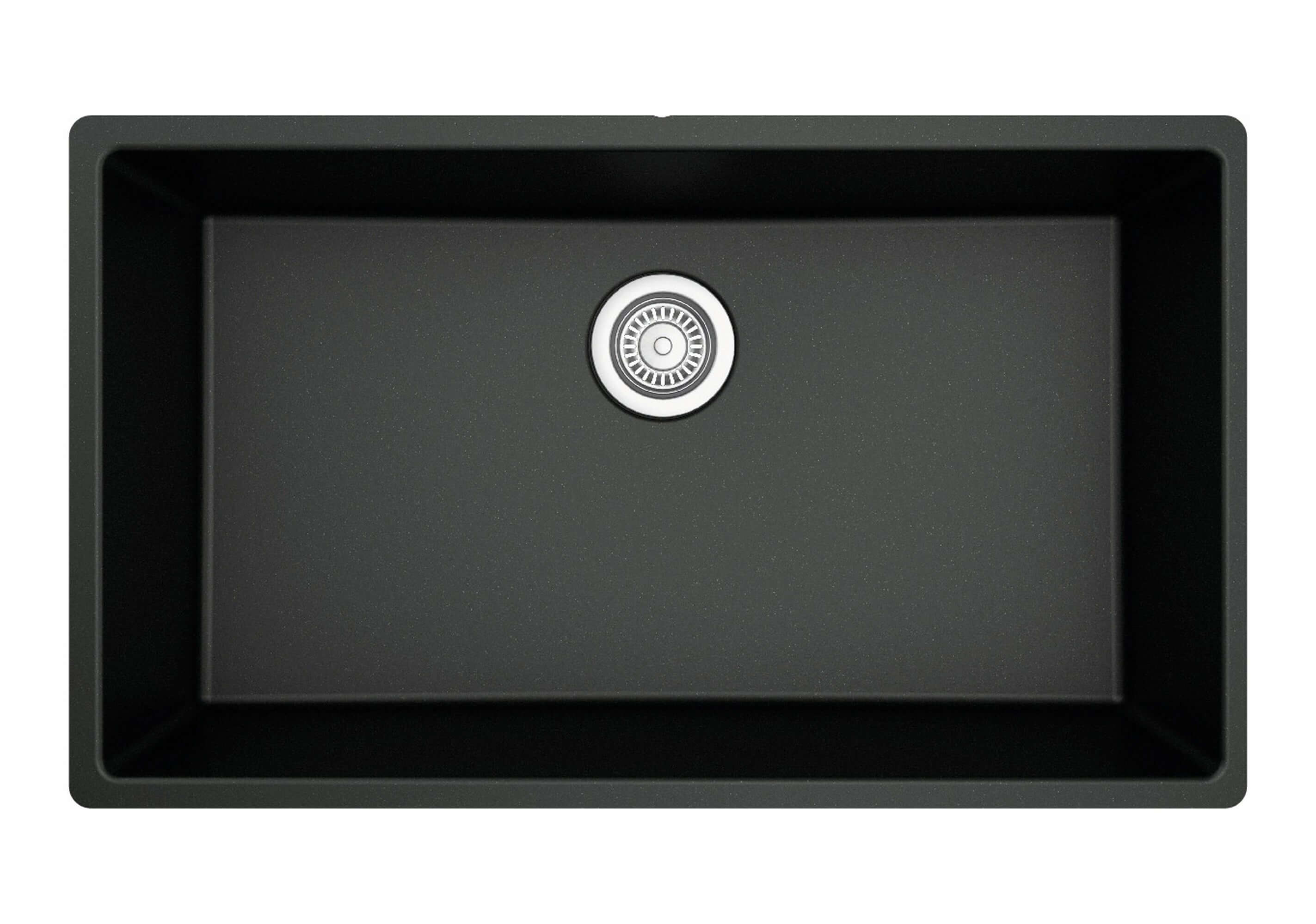 Karran 32" Undermount Quartz Composite Kitchen Sink with Accessories, Black, QU-812-BL-PK1