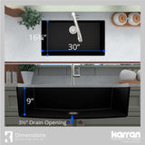 Karran 32" Undermount Quartz Composite Kitchen Sink with Accessories, Black, QU-812-BL-PK1