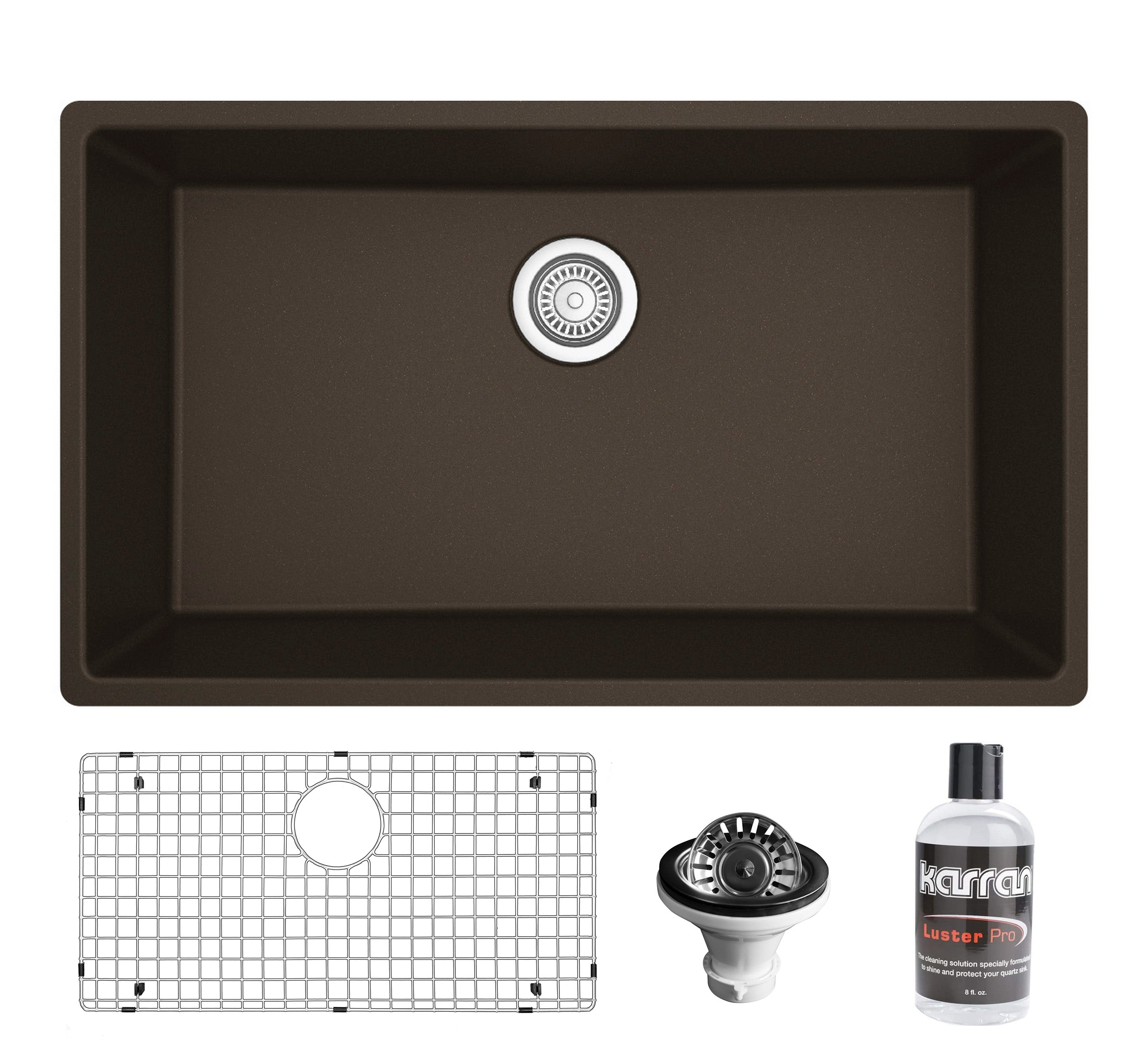 Karran 32" Undermount Quartz Composite Kitchen Sink with Accessories, Brown, QU-812-BR-PK1