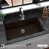 Karran 32" Undermount Quartz Composite Kitchen Sink with Accessories, Brown, QU-812-BR-PK1