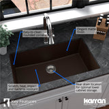 Karran 32" Undermount Quartz Composite Kitchen Sink with Accessories, Brown, QU-812-BR-PK1