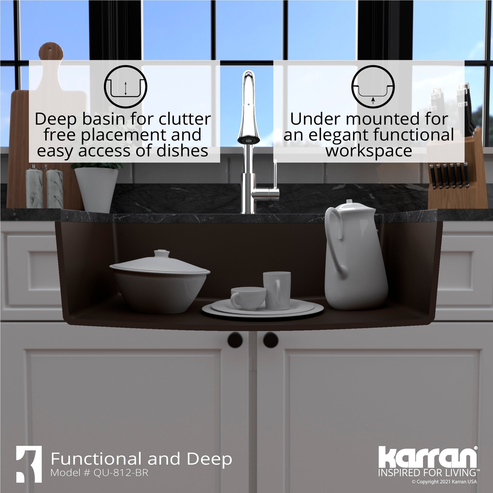 Karran 32" Undermount Quartz Composite Kitchen Sink with Accessories, Brown, QU-812-BR-PK1