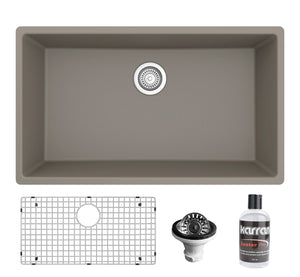 Alternate Image for Karran 32" Undermount Quartz Composite Kitchen Sink with Accessories, Concrete, QU-812-CN-PK1