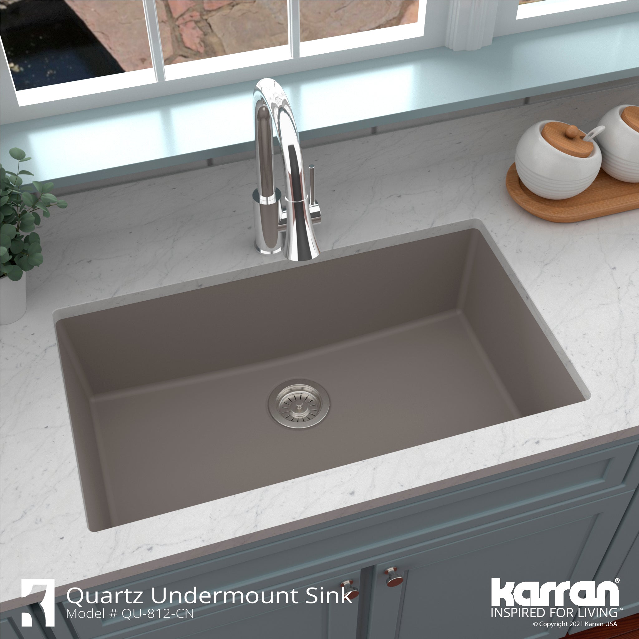 Karran 32" Undermount Quartz Composite Kitchen Sink with Accessories, Concrete, QU-812-CN-PK1