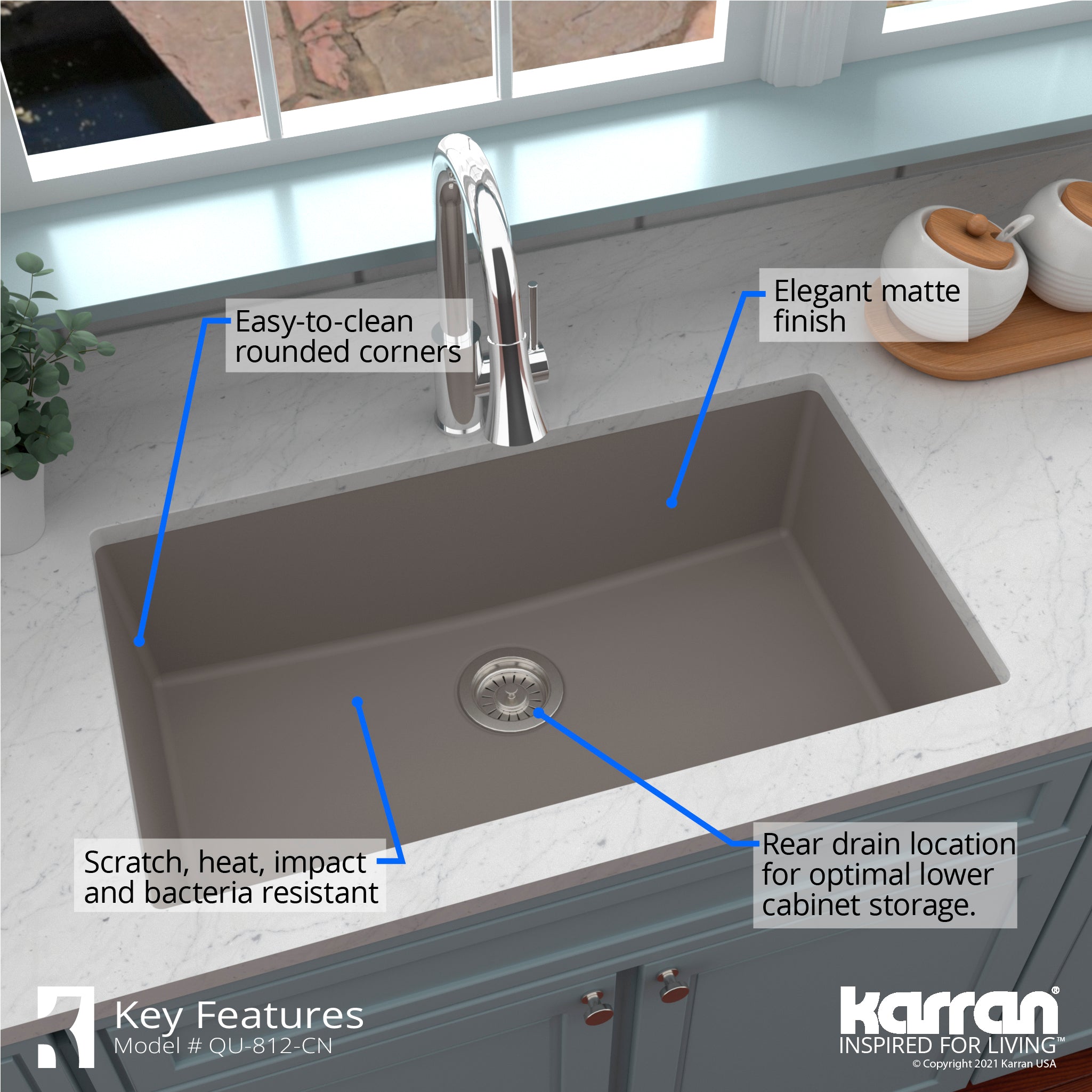 Karran 32" Undermount Quartz Composite Kitchen Sink with Accessories, Concrete, QU-812-CN-PK1