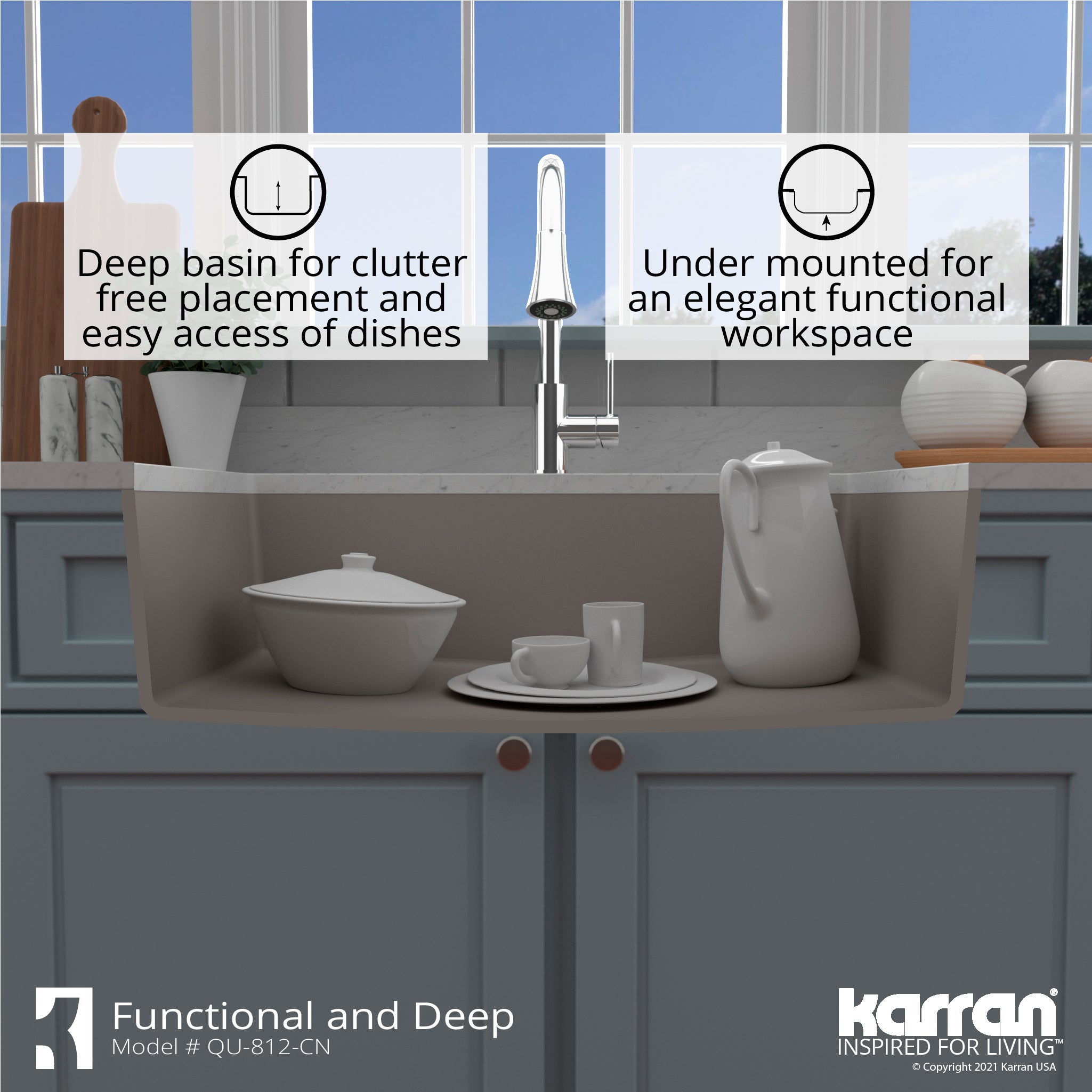 Karran 32" Undermount Quartz Composite Kitchen Sink with Accessories, Concrete, QU-812-CN-PK1