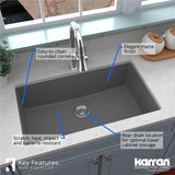 Karran 32" Undermount Quartz Composite Kitchen Sink with Accessories, Grey, QU-812-GR-PK1