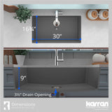 Karran 32" Undermount Quartz Composite Kitchen Sink, Grey, QU-812-GR