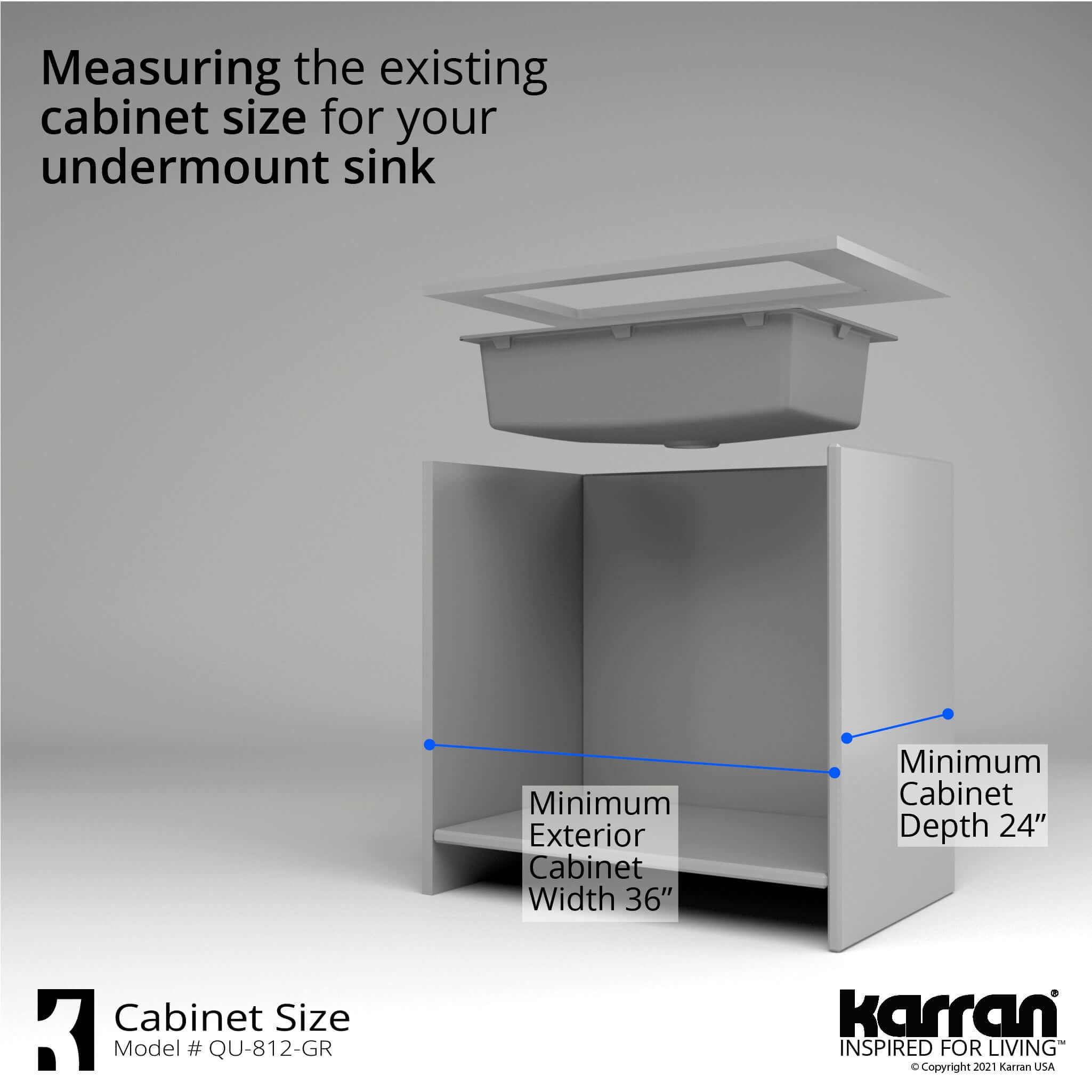 Karran 32" Undermount Quartz Composite Kitchen Sink with Accessories, Grey, QU-812-GR-PK1