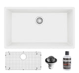 Karran 32" Undermount Quartz Composite Kitchen Sink with Accessories, White, QU-812-WH-PK1