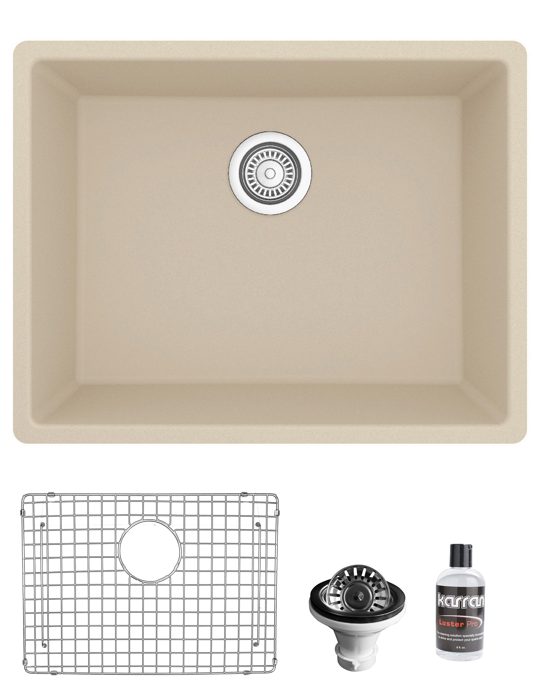 Karran 24" Undermount Quartz Composite Kitchen Sink with Accessories, Bisque, QU-820-BI-PK1