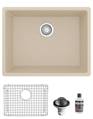 Alternate Image for Karran 24" Undermount Quartz Composite Kitchen Sink with Accessories, Bisque, QU-820-BI-PK1
