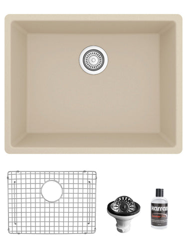 Karran 24" Undermount Quartz Composite Kitchen Sink with Accessories, Bisque, QU-820-BI-PK1