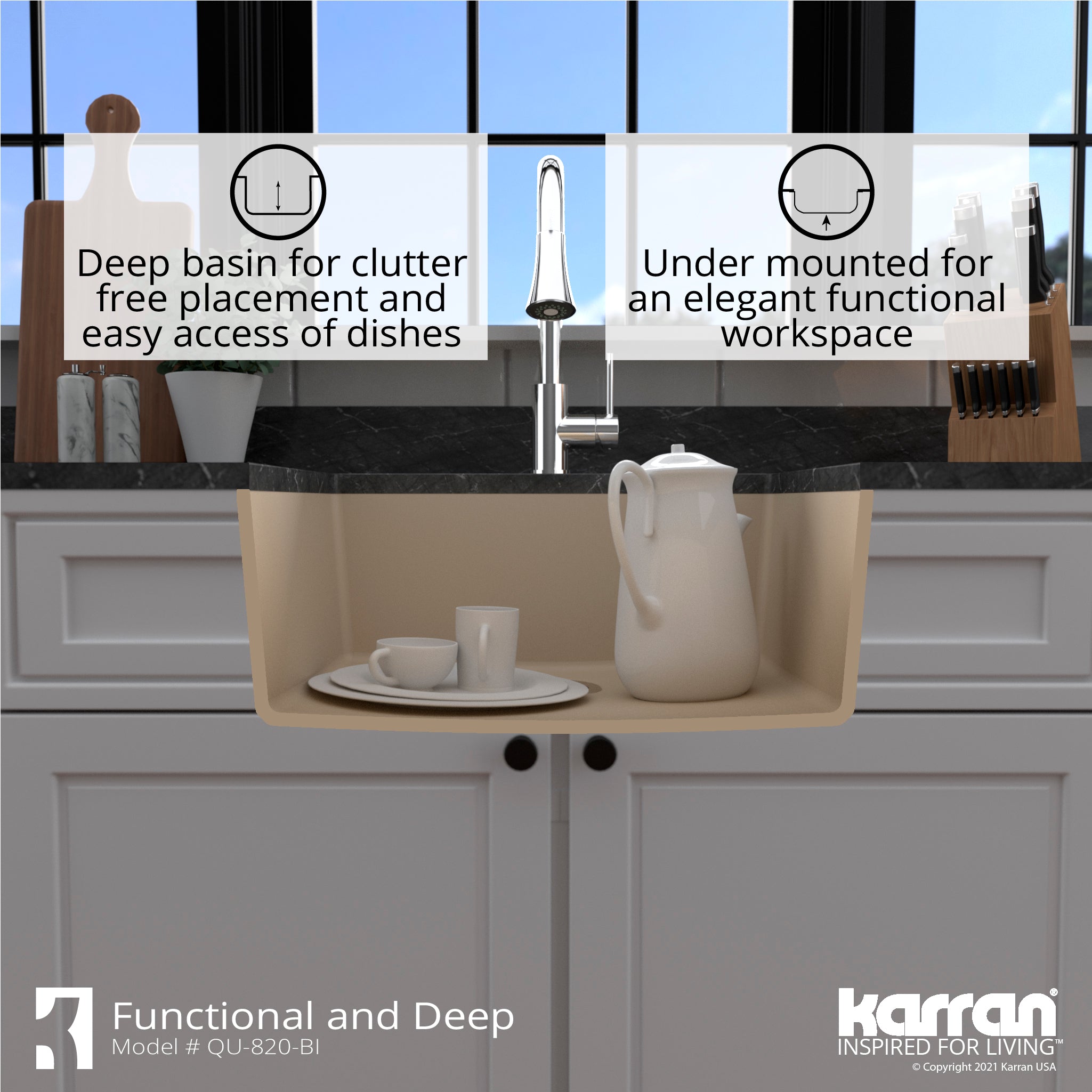Karran 24" Undermount Quartz Composite Kitchen Sink, Bisque, QU-820-BI