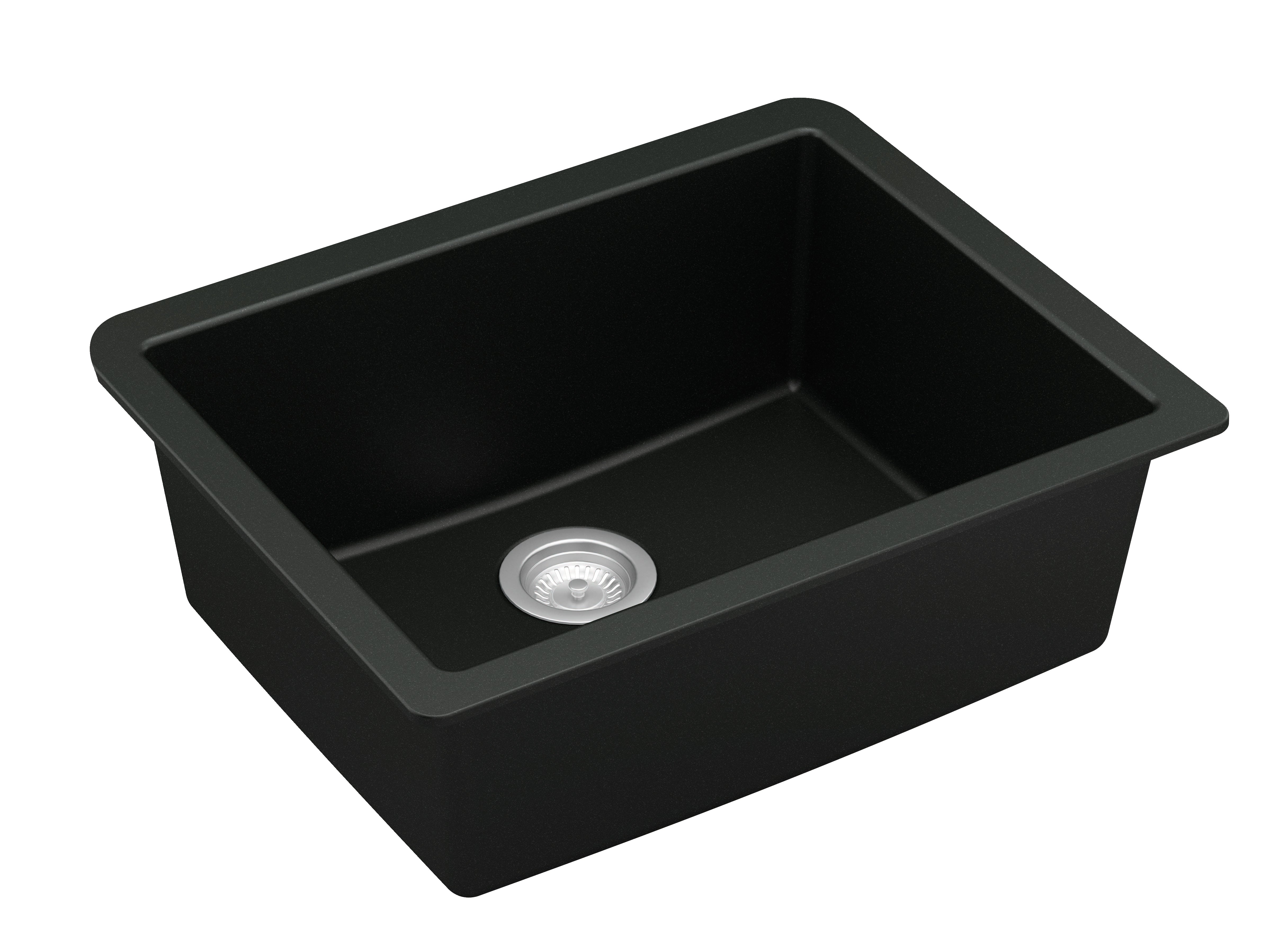 Karran 24" Undermount Quartz Composite Kitchen Sink, Black, QU-820-BL