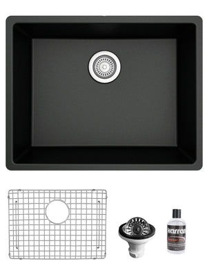 Alternate Image for Karran 24" Undermount Quartz Composite Kitchen Sink with Accessories, Black, QU-820-BL-PK1