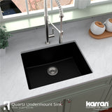 Karran 24" Undermount Quartz Composite Kitchen Sink, Black, QU-820-BL