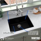 Karran 24" Undermount Quartz Composite Kitchen Sink, Black, QU-820-BL