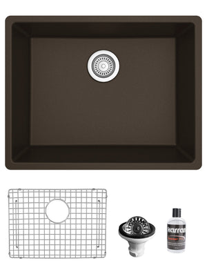 Alternate Image for Karran 24" Undermount Quartz Composite Kitchen Sink with Accessories, Brown, QU-820-BR-PK1