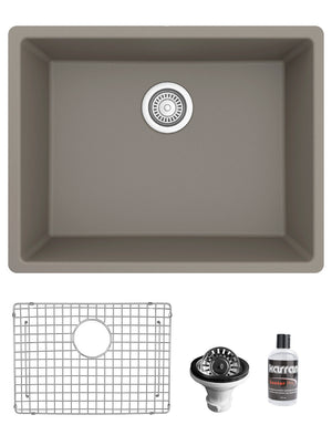 Alternate Image for Karran 24" Undermount Quartz Composite Kitchen Sink with Accessories, Concrete, QU-820-CN-PK1