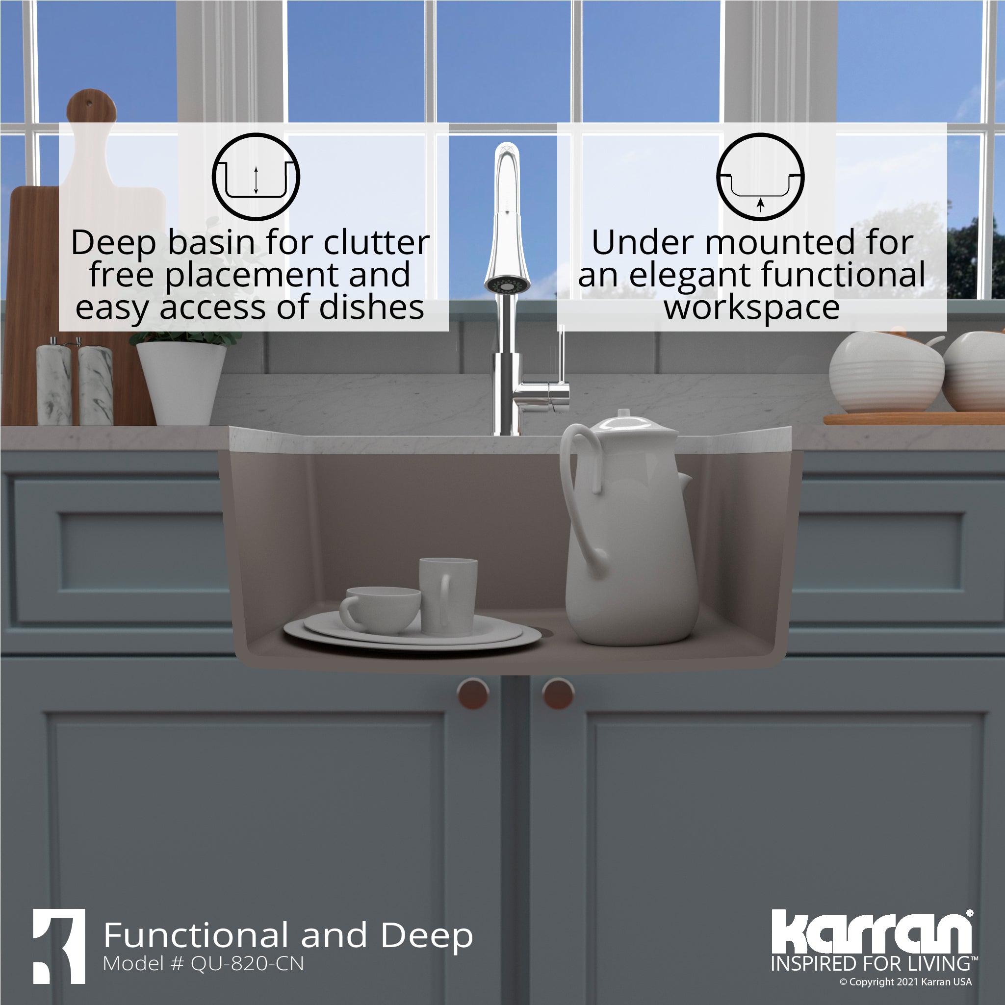 Karran 24" Undermount Quartz Composite Kitchen Sink, Concrete, QU-820-CN