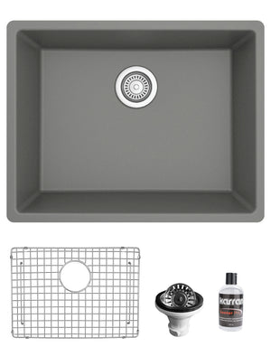 Alternate Image for Karran 24" Undermount Quartz Composite Kitchen Sink with Accessories, Grey, QU-820-GR-PK1