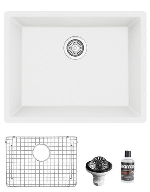 Alternate Image for Karran 24" Undermount Quartz Composite Kitchen Sink with Accessories, White, QU-820-WH-PK1