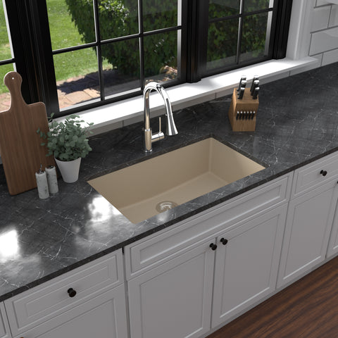 Karran 32" Undermount Quartz Composite Kitchen Sink, Bisque, QU-812-BI