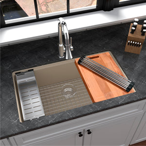 Alternate Image for Karran 33" Undermount Quartz Composite Workstation Kitchen Sink with Accessories, Bisque, QUWS-875-BI
