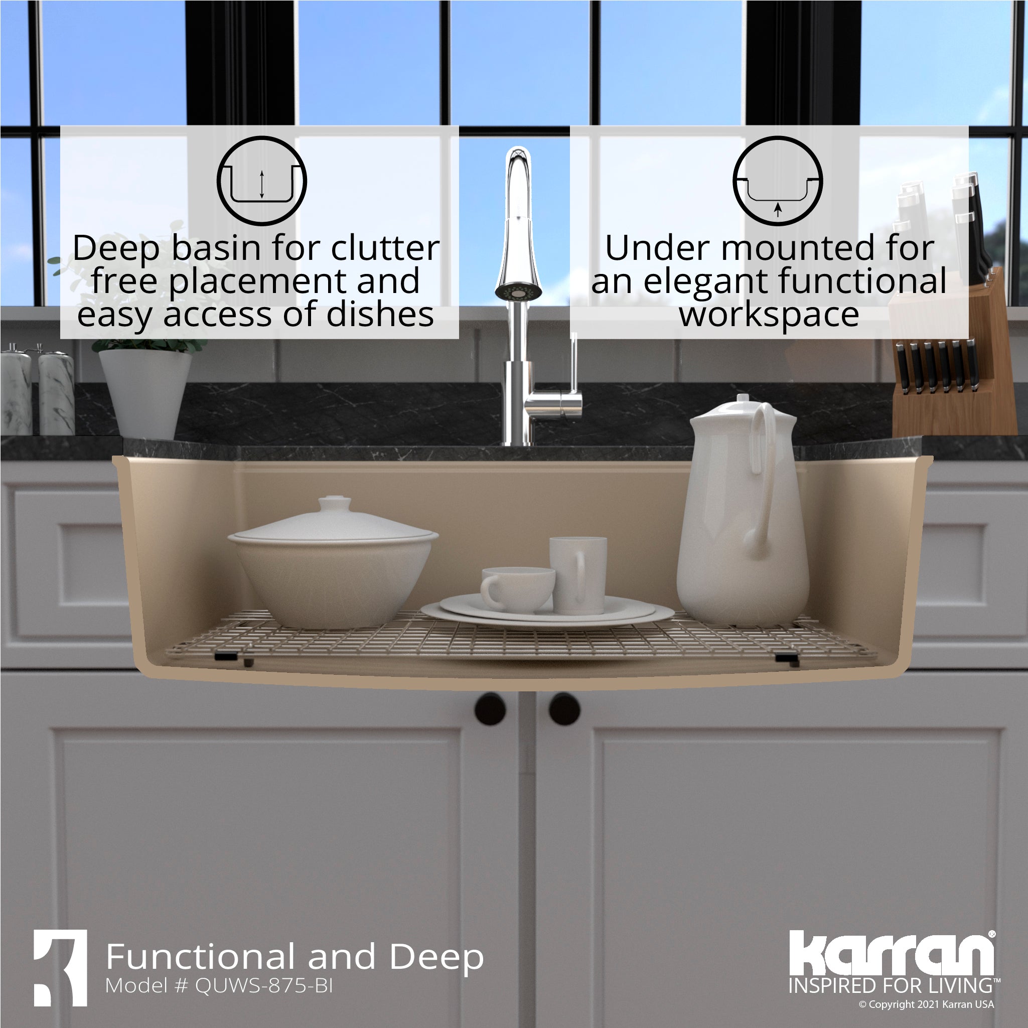 Karran 33" Undermount Quartz Composite Workstation Kitchen Sink with Accessories, Bisque, QUWS-875-BI