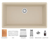 Karran 33" Undermount Quartz Composite Workstation Kitchen Sink with Accessories, Bisque, QUWS-875-BI