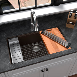 Alternate Image for Karran 33" Undermount Quartz Composite Workstation Kitchen Sink with Accessories, Brown, QUWS-875-BR