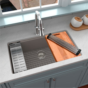Alternate Image for Karran 33" Undermount Quartz Composite Workstation Kitchen Sink with Accessories, Concrete, QUWS-875-CN
