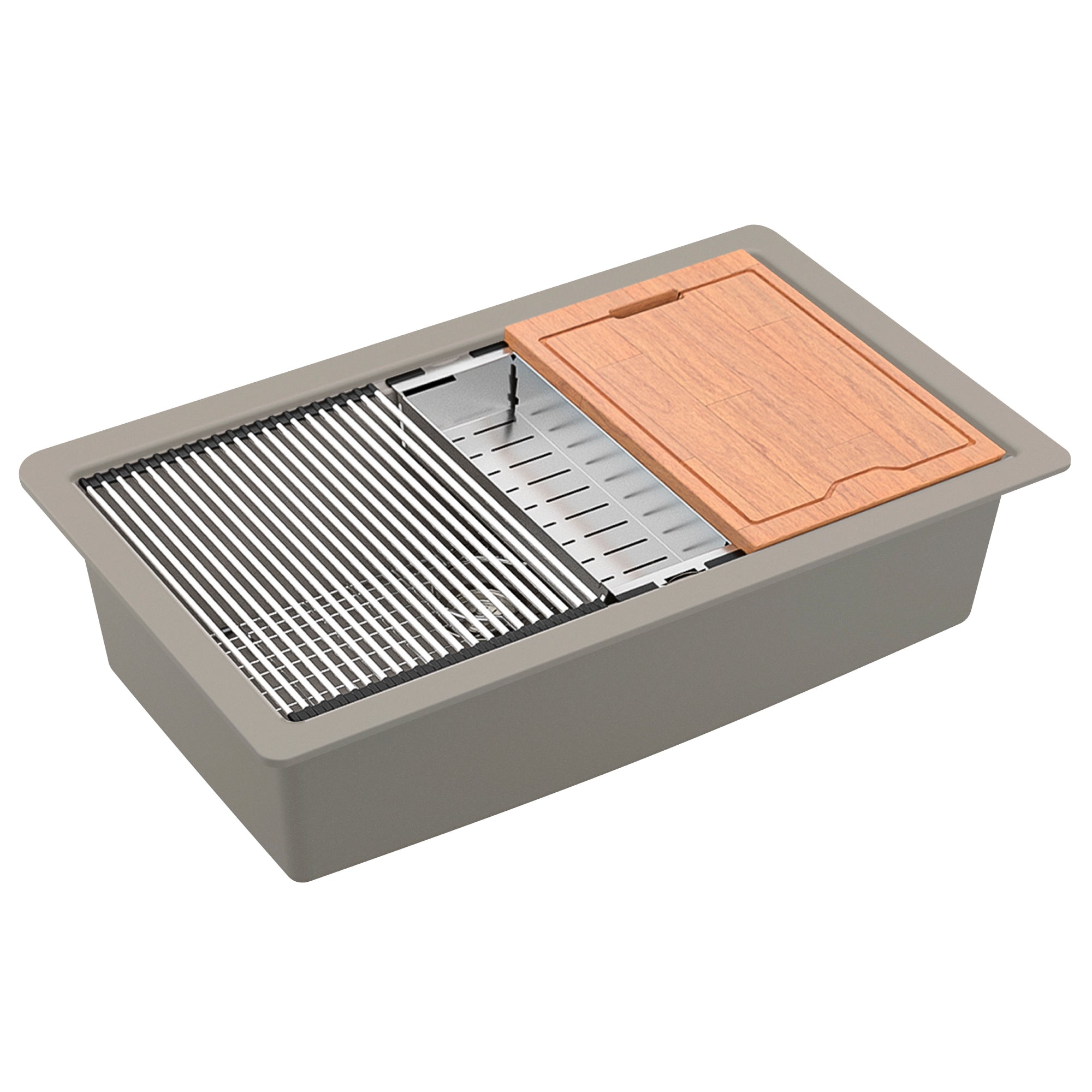 Karran 33" Undermount Quartz Composite Workstation Kitchen Sink with Accessories, Concrete, QUWS-875-CN