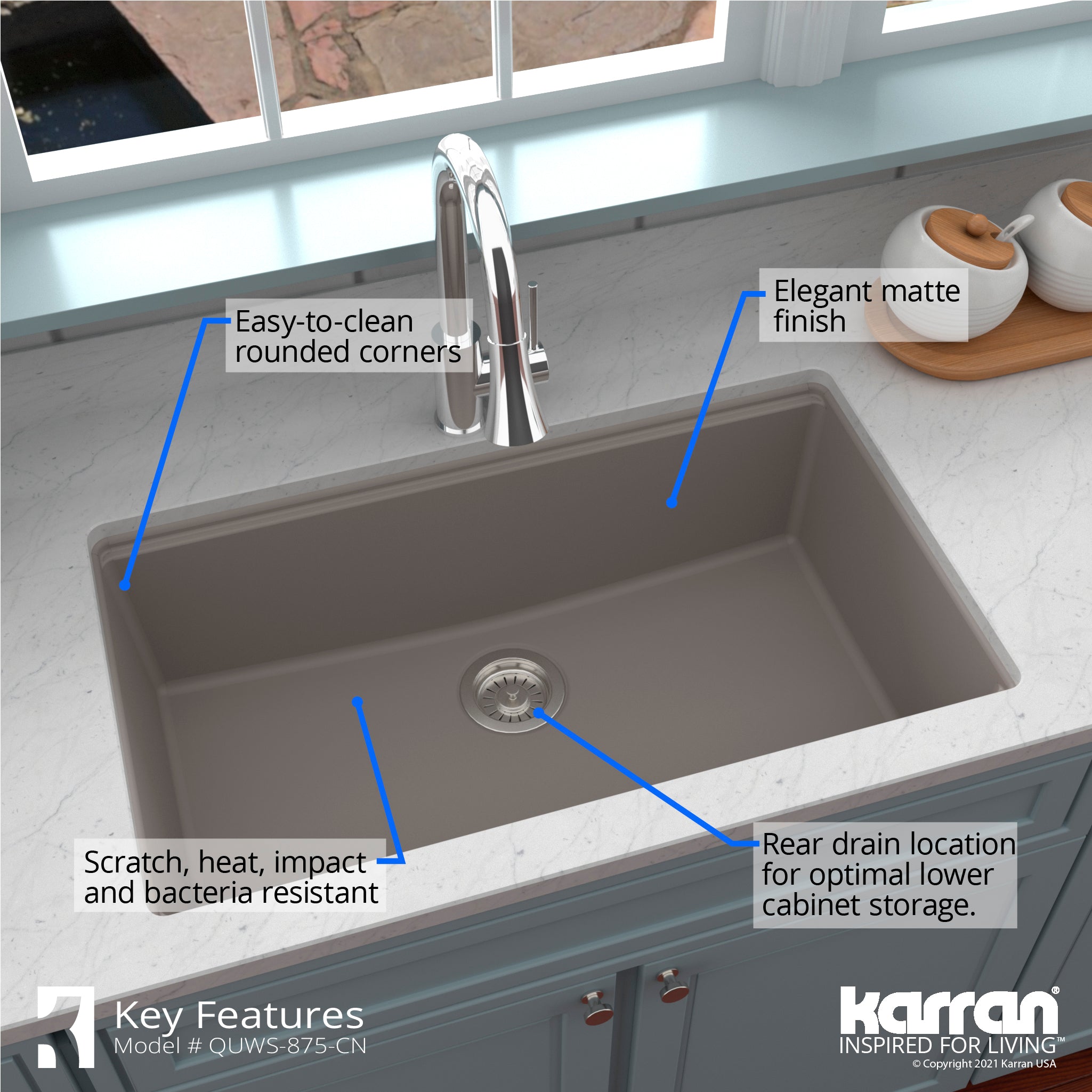 Karran 33" Undermount Quartz Composite Workstation Kitchen Sink with Accessories, Concrete, QUWS-875-CN