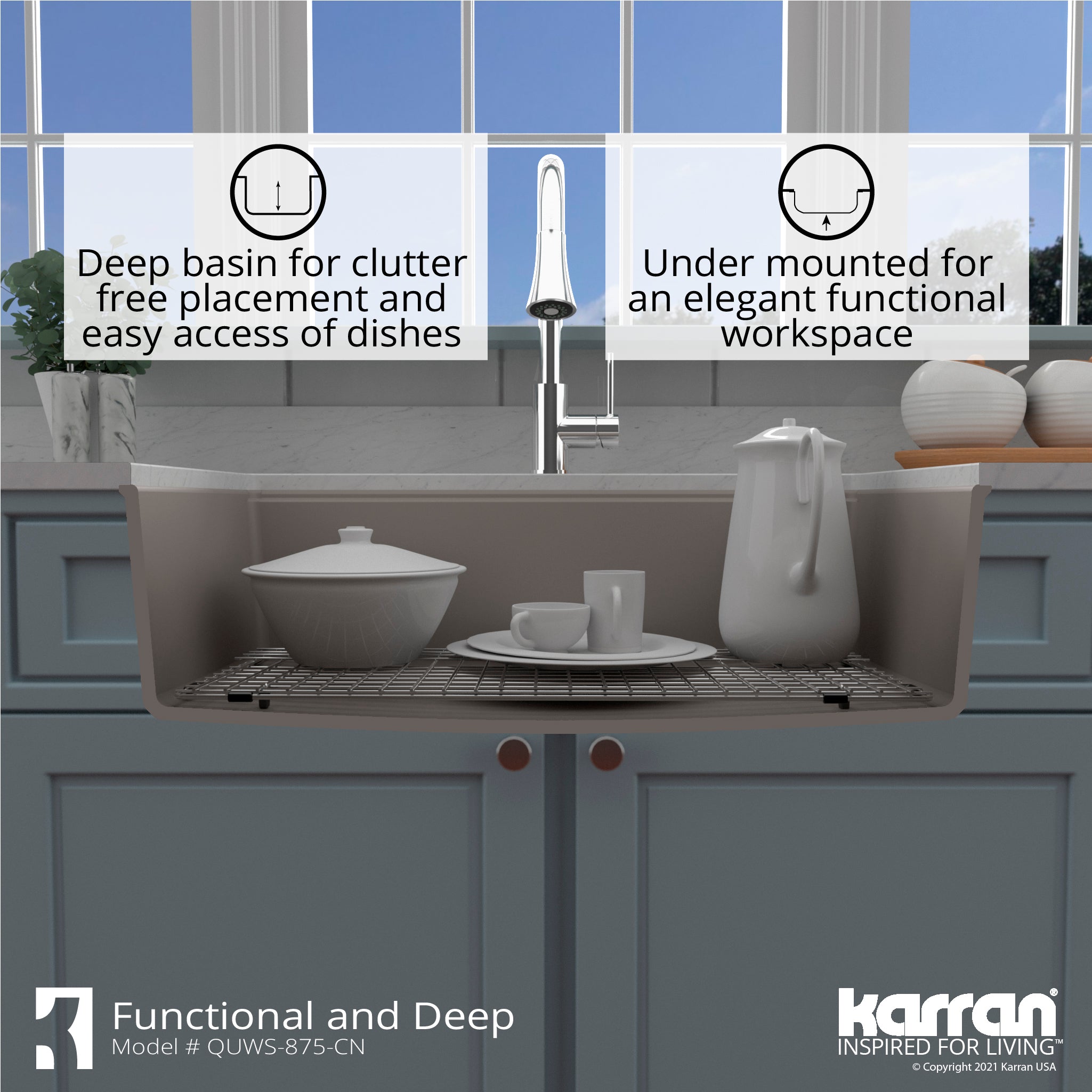Karran 33" Undermount Quartz Composite Workstation Kitchen Sink with Accessories, Concrete, QUWS-875-CN