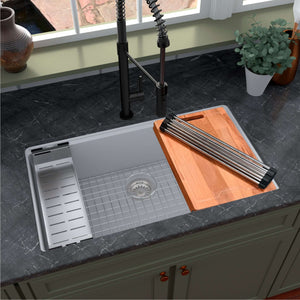 Alternate Image for Karran 33" Undermount Quartz Composite Workstation Kitchen Sink with Accessories, White, QUWS-875-WH