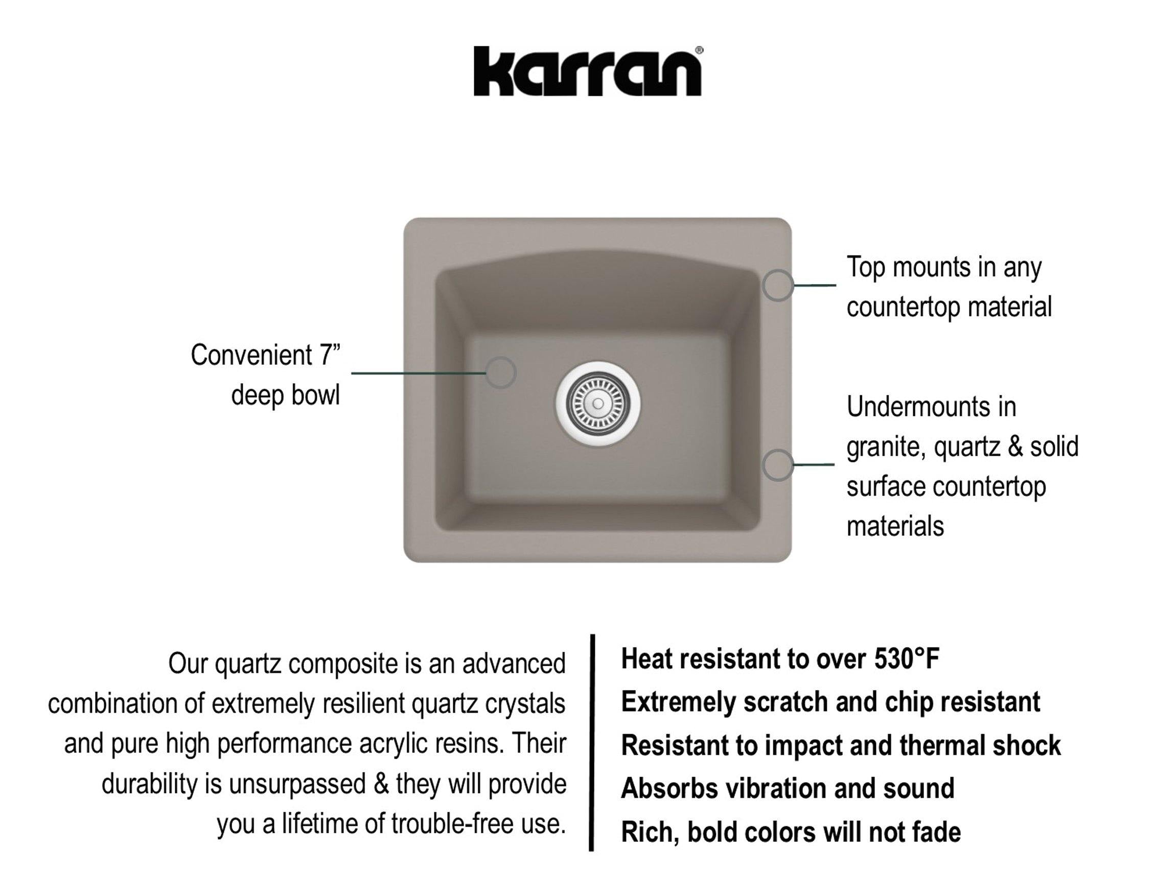 Karran 18" Quartz Bar/Prep Sink, Concrete, QX-680-CN