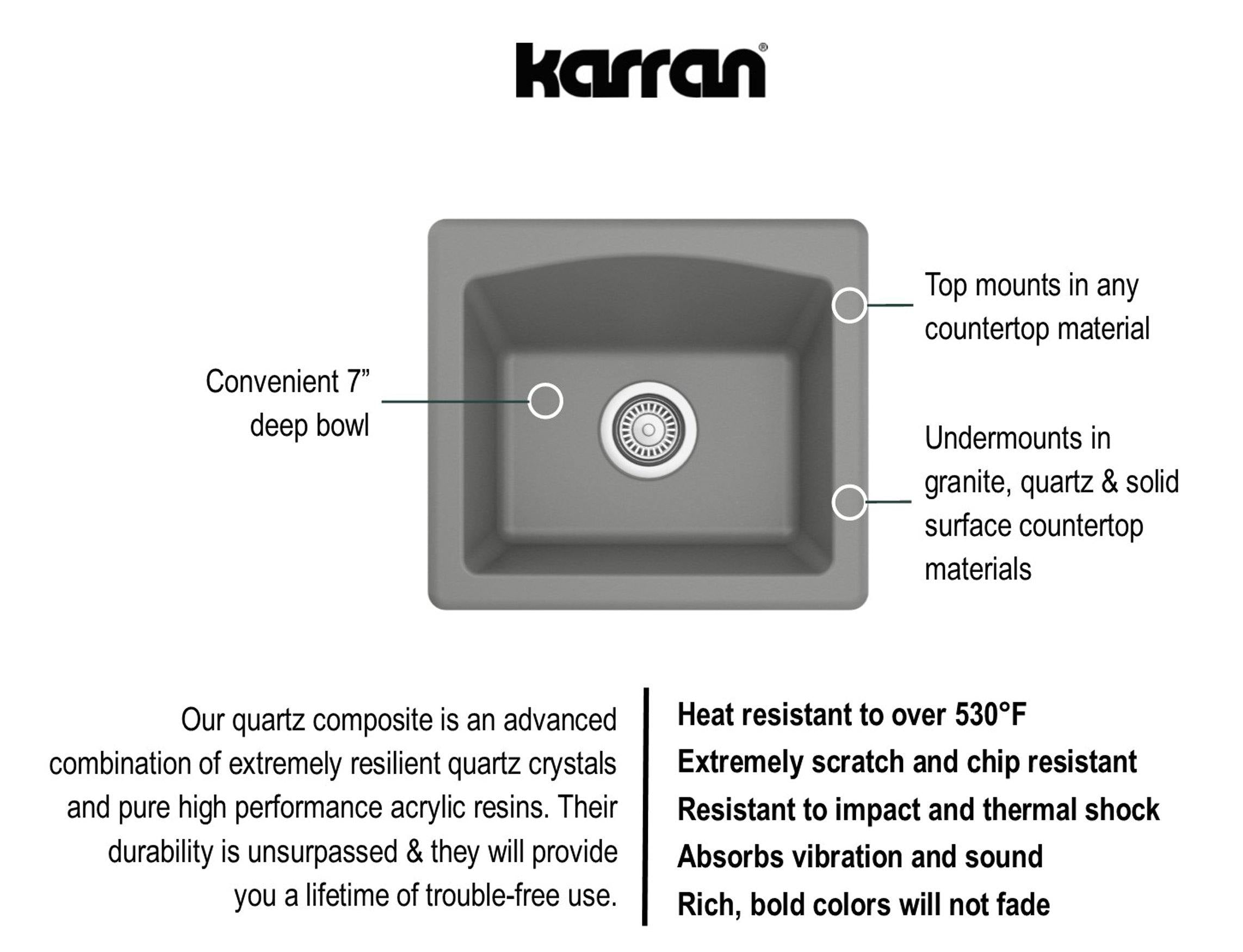 Karran 18" Quartz Bar/Prep Sink, Grey, QX-680-GR