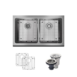 Alternate Image for Rene 33" Stainless Steel Farmhouse Sink, 50/50 Double Bowl, 16 Gauge, R1-3002-16