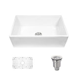 Rene 30" Fireclay Farmhouse Sink, White, Smooth/Fluted, R10-3002-ST-B - The Sink Boutique