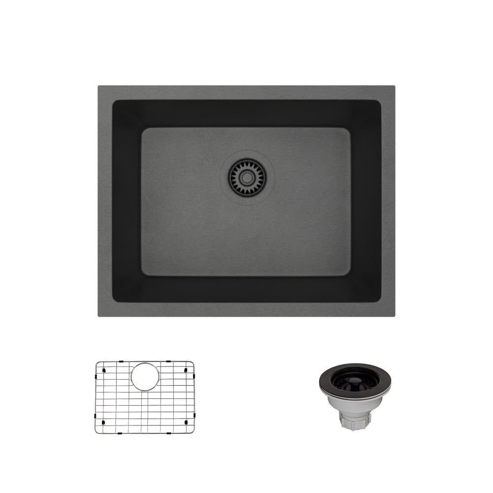 Dual-Mount Composite Granite 21-5/8 in. Single Bowl Kitchen Sink in Carbon